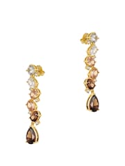Mocha Brown Gold Tone - CERENE Statement Crystal Drop Earrings - Imaginea 5 din 6