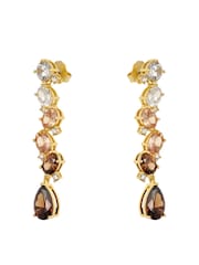Mocha Brown Gold Tone - CERENE Statement Crystal Drop Earrings - Imaginea 6 din 6