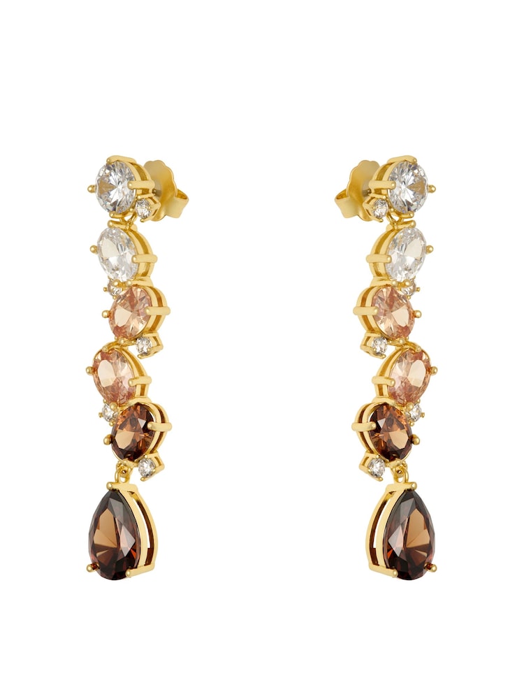 Mocha Brown Gold Tone - CERENE Statement Crystal Drop Earrings - Imaginea 6 din 6