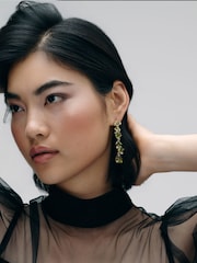 Olive Green Gold Tone - CERENE Statement Crystal Drop Earrings - Imaginea 2 din 6