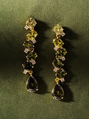 Olive Green Gold Tone - CERENE Statement Crystal Drop Earrings - Imaginea 3 din 6