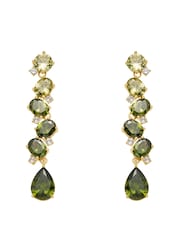 Olive Green Gold Tone - CERENE Statement Crystal Drop Earrings - Imaginea 4 din 6