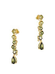 Olive Green Gold Tone - CERENE Statement Crystal Drop Earrings - Imaginea 5 din 6