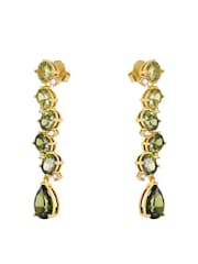 Olive Green Gold Tone - CERENE Statement Crystal Drop Earrings - Imaginea 6 din 6