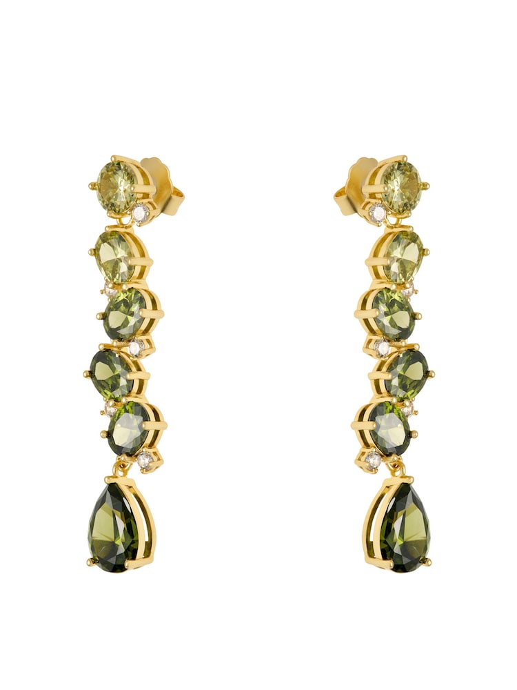 Olive Green Gold Tone - CERENE Statement Crystal Drop Earrings - Imaginea 6 din 6