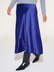 Cobalt Blue Satin Midi Skirt - Image 3 of 8