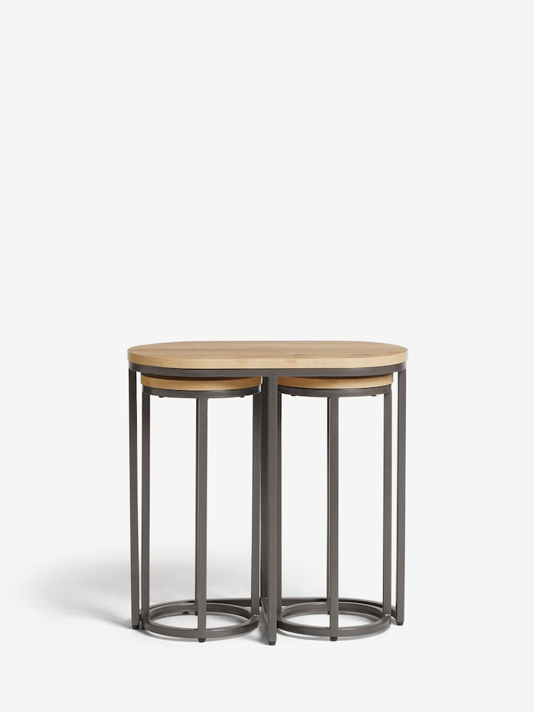 Light Bronx Oak Effect Round Set of 3 Nest of Tables - Image 2 of 7