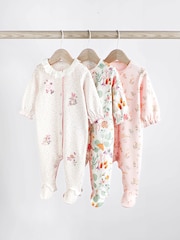 Pink Bunny Floral Baby Character Sleepsuits 3 Pack (0-3yrs) - Image 1 of 12