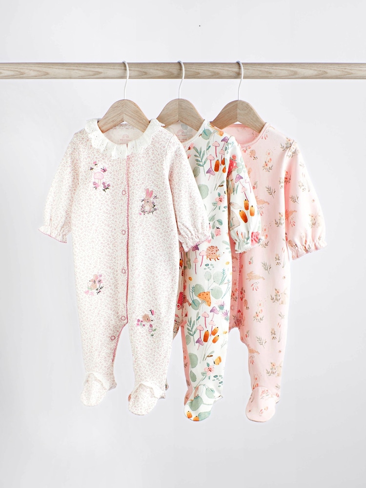 Pink Bunny Floral Baby Character Sleepsuits 3 Pack (0-3yrs) - Image 1 of 12