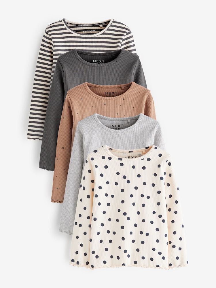 Monochrome Ribbed Long Sleeve Tops 5 Pack (3mths-7yrs) - Image 1 of 3