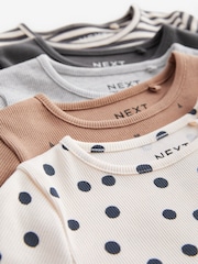 Monochrome Ribbed Long Sleeve Tops 5 Pack (3mths-7yrs) - Image 2 of 3