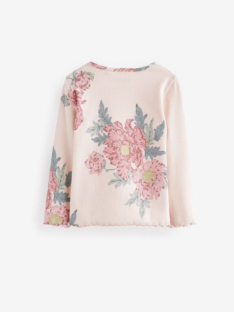 Pink Floral Ribbed Long Sleeve Tops 5 Pack (3mths-7yrs) - Image 2 of 2