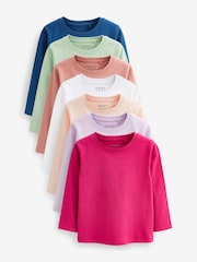 Multicolour 100% Cotton Long Sleeve T-Shirts 7 Pack (3mths-7yrs) - Image 1 of 9