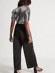 M&Co Petite Black Satin Wide Leg Trousers - Image 2 of 4