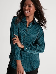 M&Co Petite Blue Tile Print Satin Shirt - Image 2 of 4