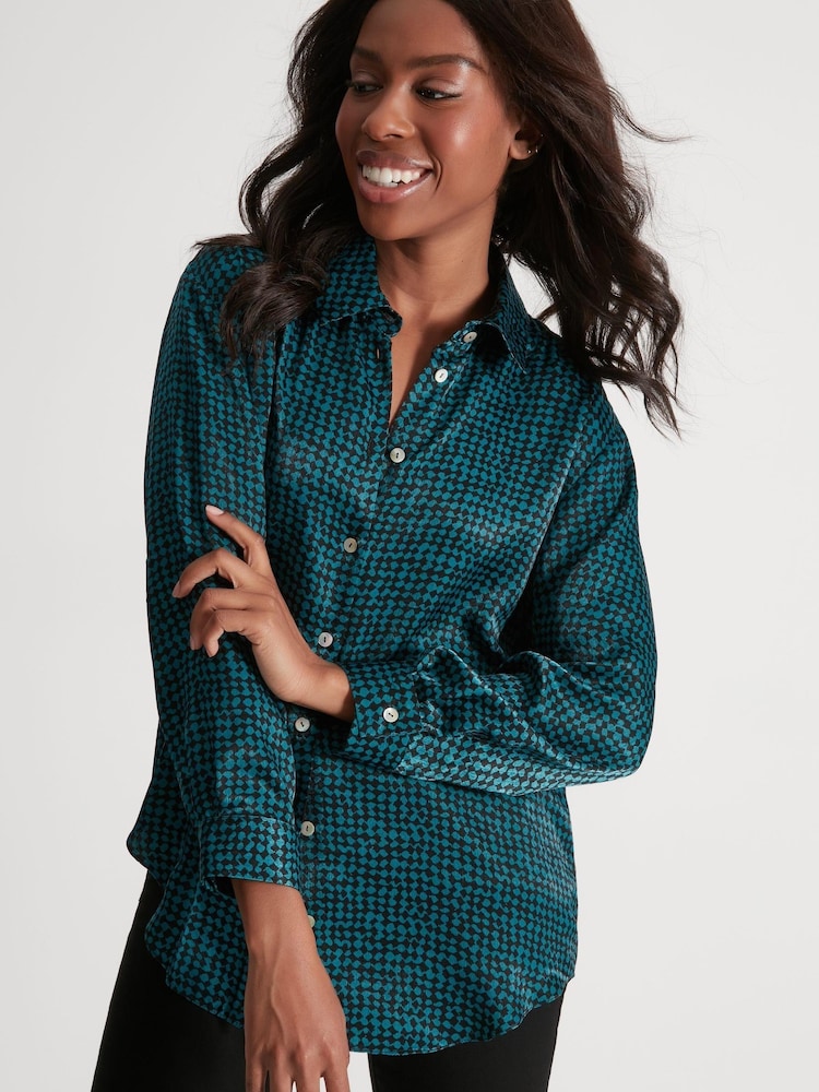 M&Co Petite Blue Tile Print Satin Shirt - Image 2 of 4