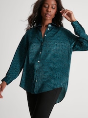M&Co Petite Blue Tile Print Satin Shirt - Image 3 of 4