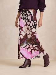 Burgundy Red Butterfly Print Satin Midi Skirt - Image 3 of 7
