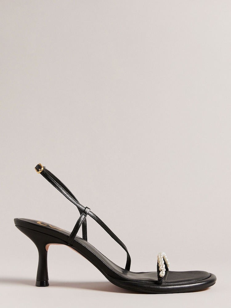 Ted Baker Mypearl Black Round Footbed Kitten Sandals - Image 1 of 4