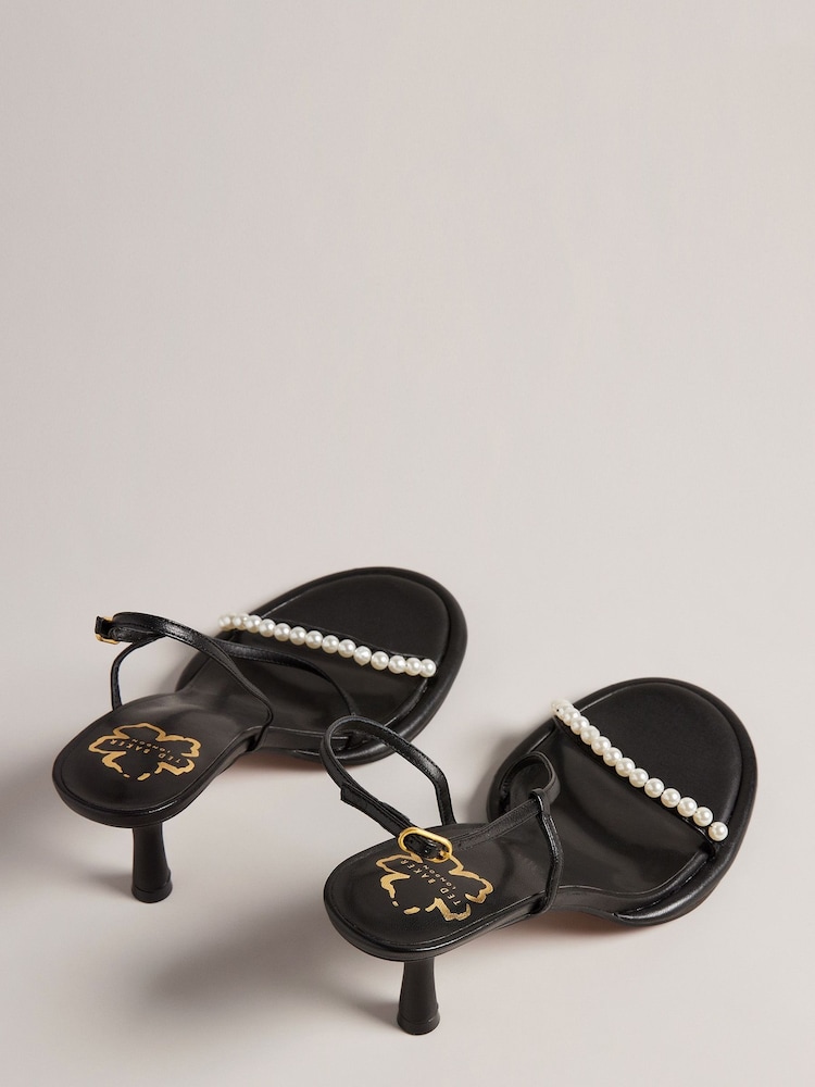 Ted Baker Mypearl Black Round Footbed Kitten Sandals - Image 2 of 4