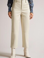Ted Baker Natural Plaider Panelled Straight Leg PU Trousers - Image 1 of 4