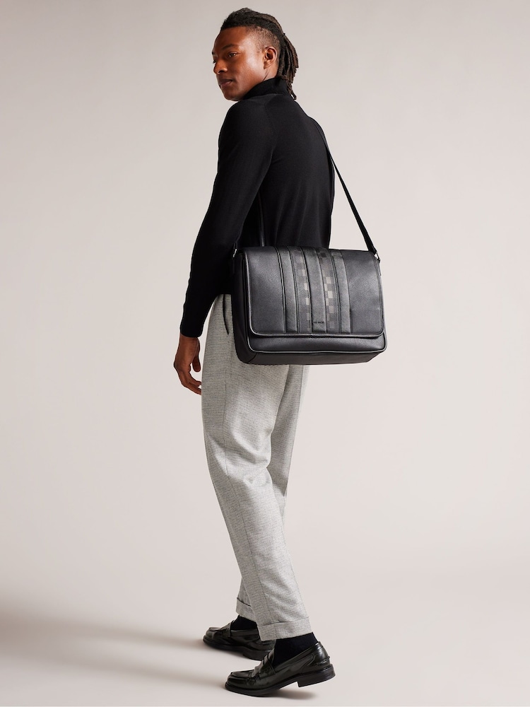 Ted Baker Black Wayvon House Check PU Messenger Bag - Image 1 of 5