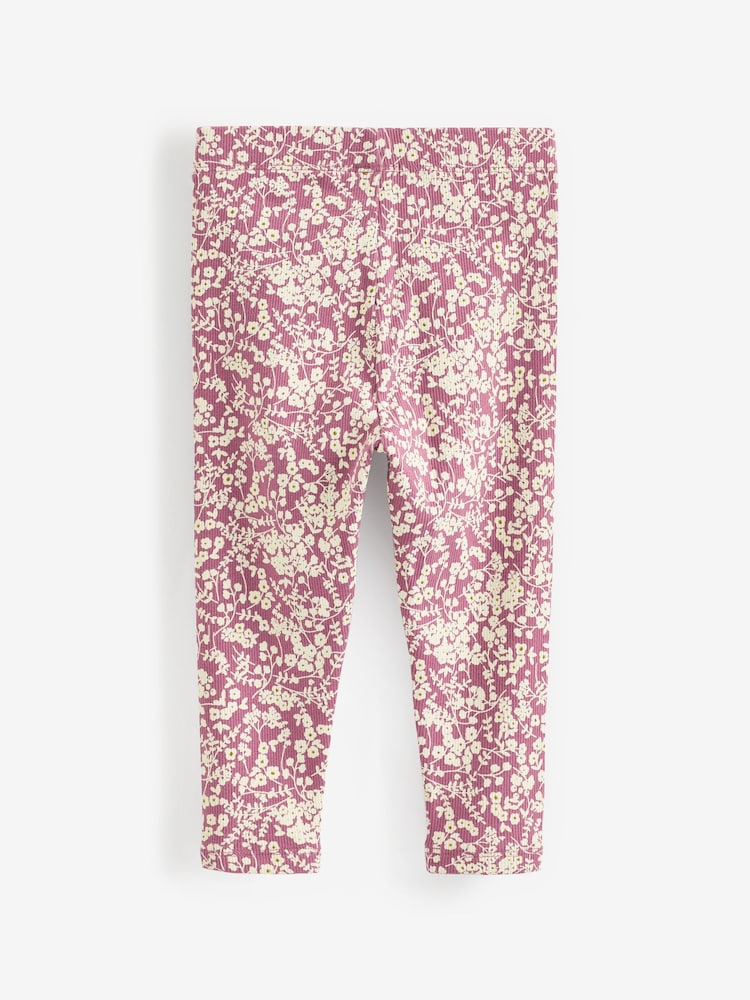 Pink Floral Rib Jersey Leggings 5 Pack (3mths-7yrs) - Image 2 of 2