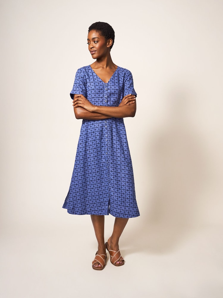 Robe mi-longue White Stuff Ivy bleue en lin - Image 1 of 6