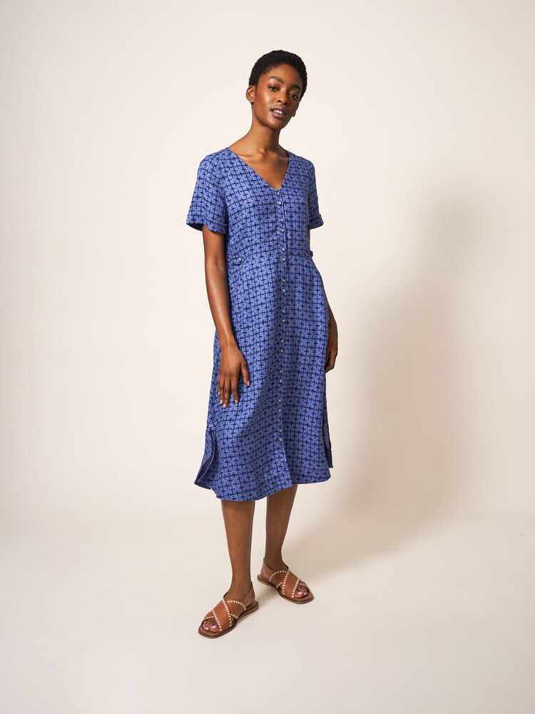 Robe mi-longue White Stuff Ivy bleue en lin - Image 3 of 6