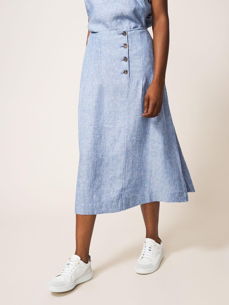 White Stuff Blue Ciara Linen Skirt - Image 1 of 4