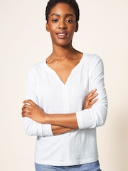 Biały - White Stuff 100% Cotton Long Sleeve Nelly T-Shirt - Image 1 of 6