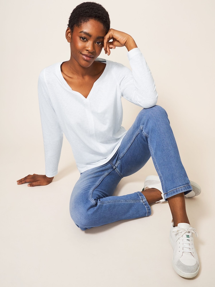 Biały - White Stuff 100% Cotton Long Sleeve Nelly T-Shirt - Image 3 of 6