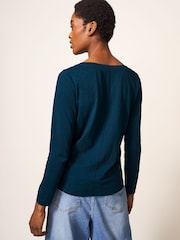 White Stuff Blue 100% Cotton Long Sleeve Nelly T-Shirt - Image 2 of 6