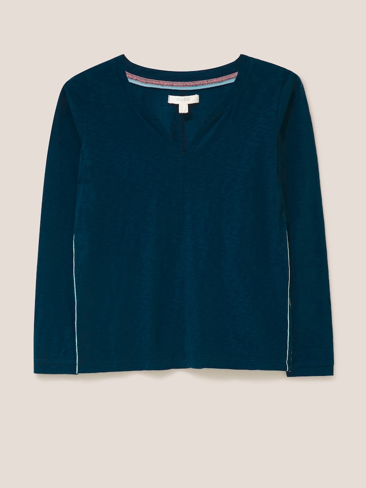 White Stuff Blue 100% Cotton Long Sleeve Nelly T-Shirt - Image 5 of 6