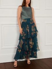 Preen Marineblau geblümt - Abgestufter Midirock - Bild 1 von 5
