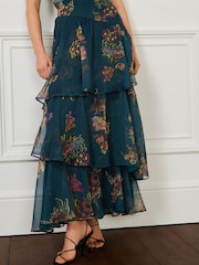 Preen Marineblau geblümt - Abgestufter Midirock - Bild 2 von 5