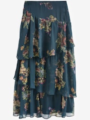Preen Marineblau geblümt - Abgestufter Midirock - Bild 5 von 5
