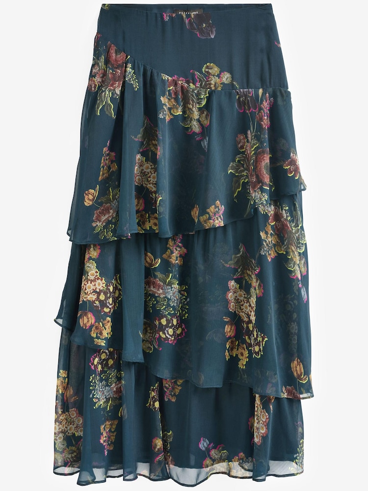 Preen Marineblau geblümt - Abgestufter Midirock - Bild 5 von 5