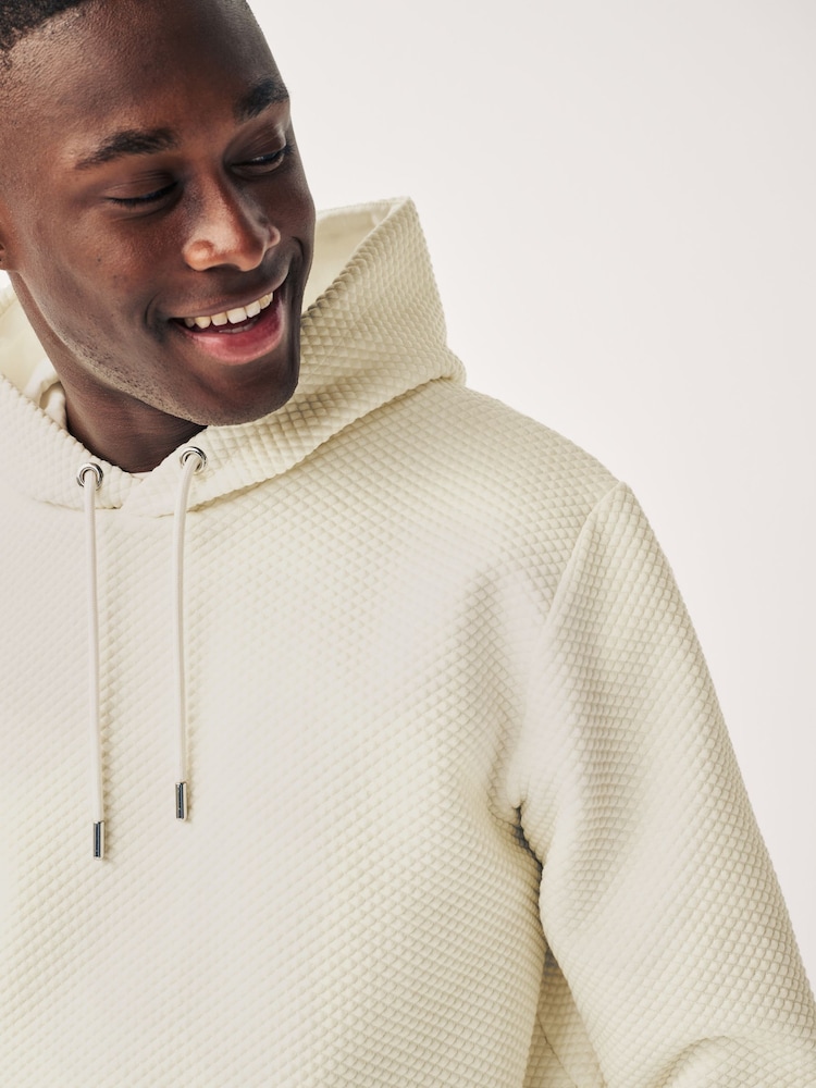 Ecru White Hooded Textured Overhead Hoodie - Image 4 of 8