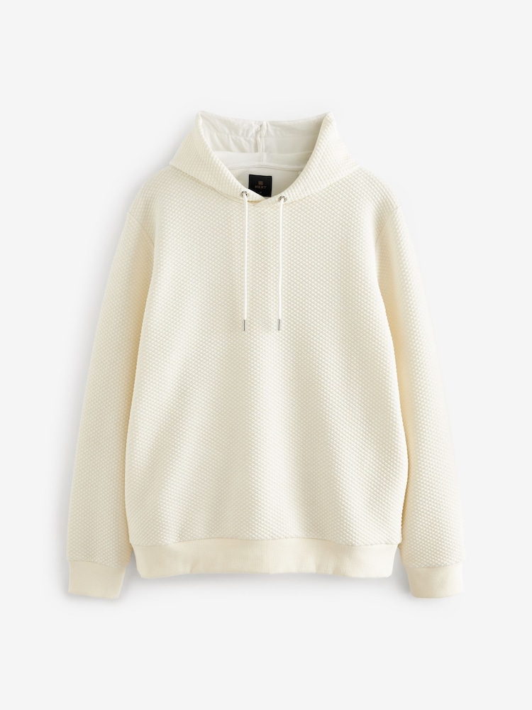 Ecru White Hooded Textured Overhead Hoodie - Image 6 of 8