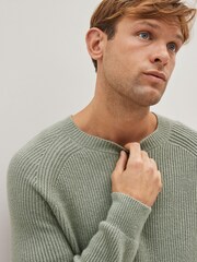 Sage Green Regular Cosy Rib Knit Crew Jumper - Image 4 of 9