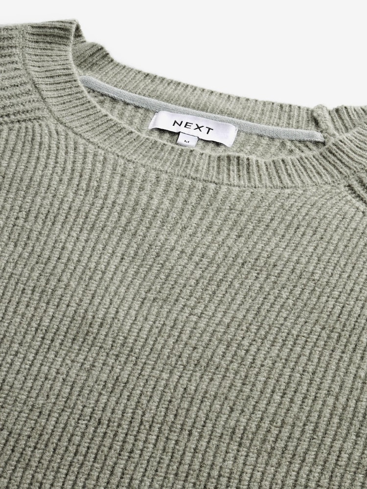 Sage Green Regular Cosy Rib Knit Crew Jumper - Image 9 of 9