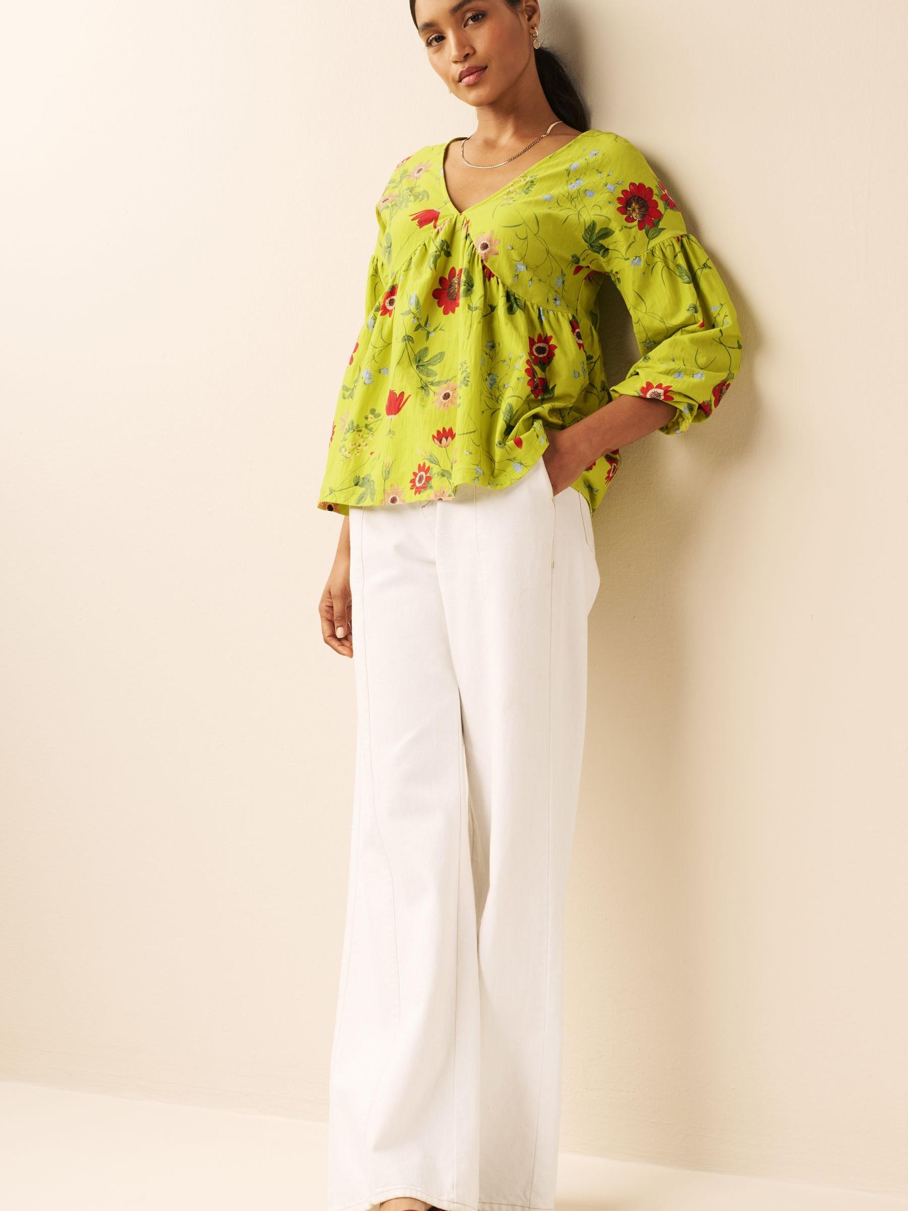 Buy Lime Green Floral Long Sleeve V-Neck Blouse from Next
