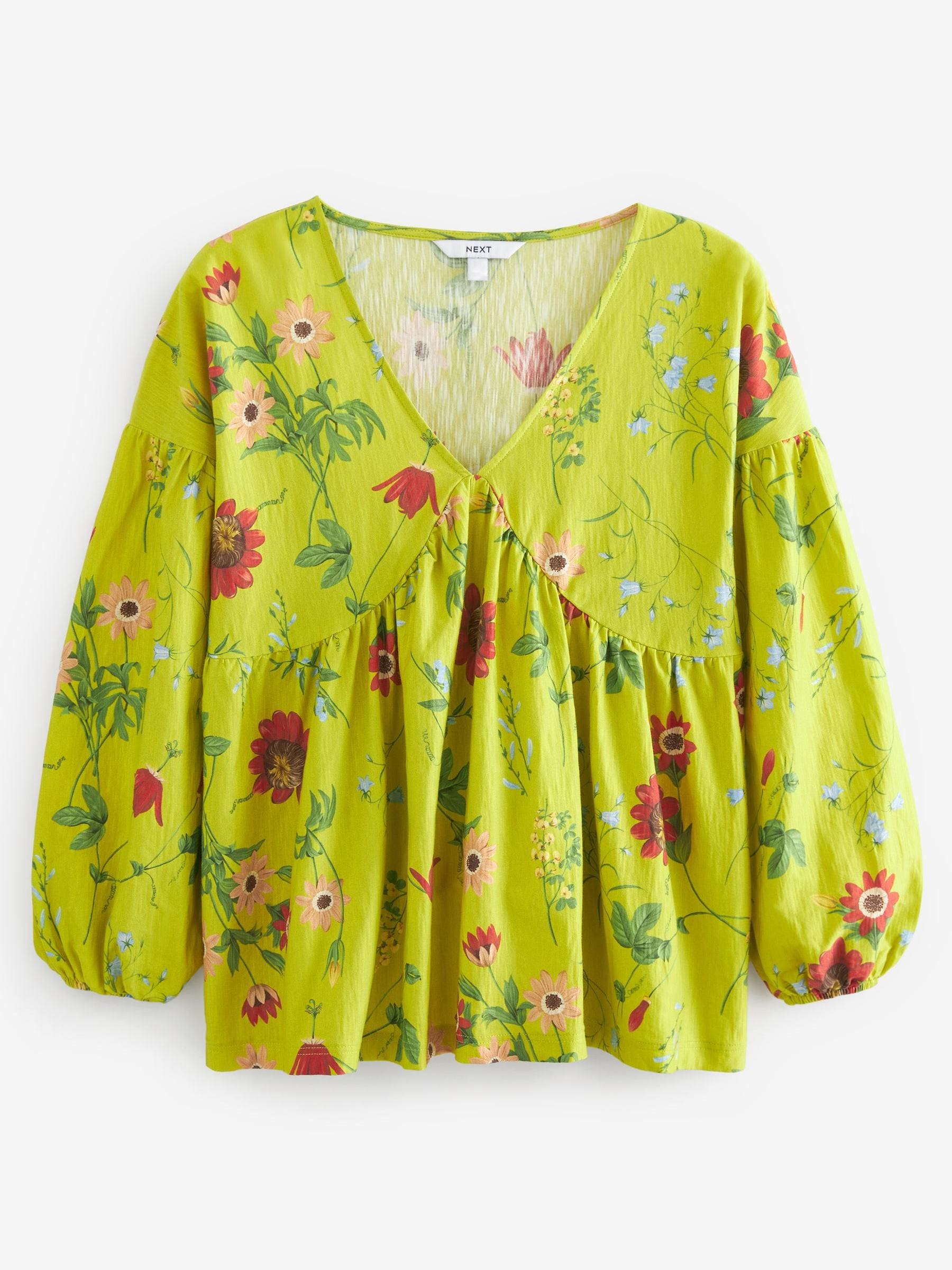 売れ筋商品|||セセ カットソー トップス レディース Women's Floral Printed V-Neck Blouse Medium Green Mansy Women's Casual Floral Print V Neck Ruffle Short Sleeve