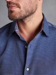 Navy Blue Slim Fit Double Cuff Signature Textured Trimmed Formal Shirt - Image 4 of 9