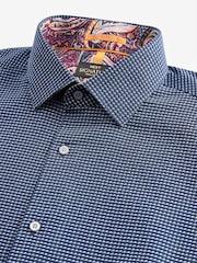 Navy Blue Slim Fit Double Cuff Signature Textured Trimmed Formal Shirt - Image 7 of 9