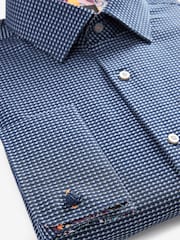 Navy Blue Slim Fit Double Cuff Signature Textured Trimmed Formal Shirt - Image 8 of 9