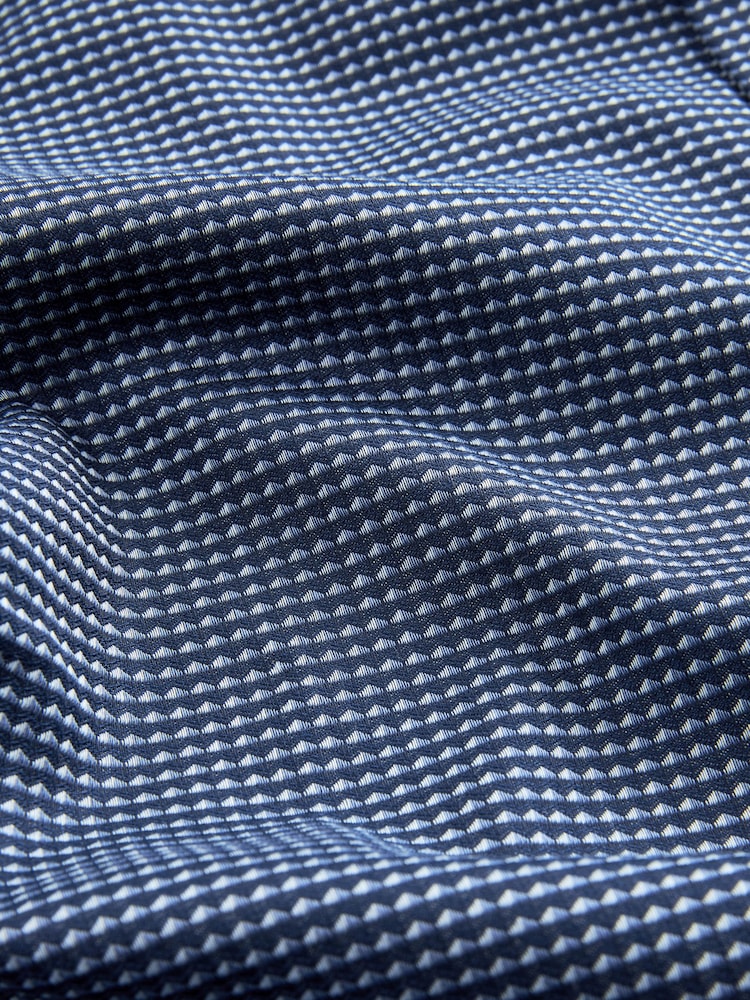 Navy Blue Slim Fit Double Cuff Signature Textured Trimmed Formal Shirt - Image 9 of 9