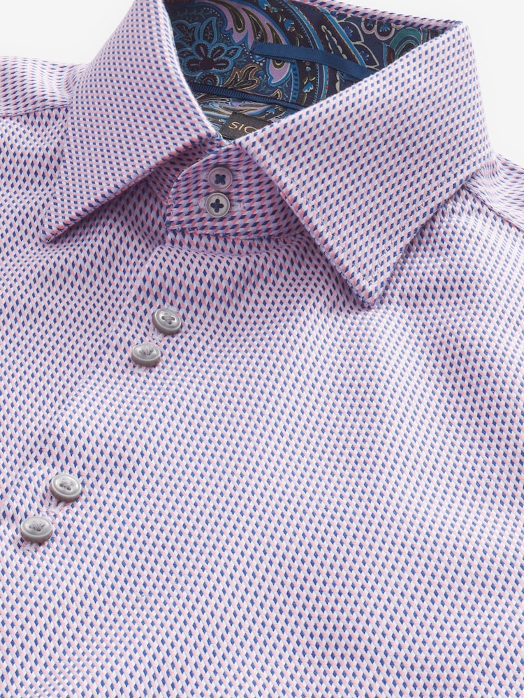 Pink Regular Fit Single Cuff Signature Textured Trimmed Formal Shirt - Image 9 of 9