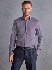 Brown/Navy Blue Regular Fit Single Cuff Signature Textured Trimmed Formal Shirt - Image 1 of 7